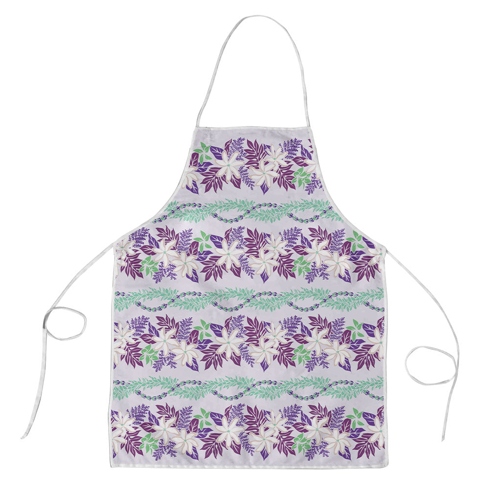 Monstera Tiare Plumeria Lei Pattern Apron Purple Version