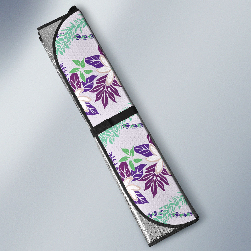 Monstera Tiare Plumeria Lei Pattern Auto Sun Shade Purple Version LT01 - Polynesian Pride