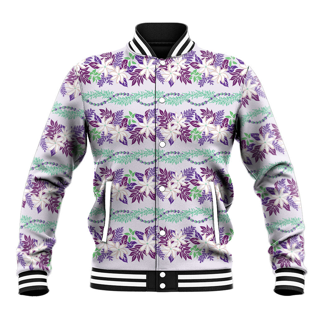 Monstera Tiare Plumeria Lei Pattern Baseball Jacket Purple Version