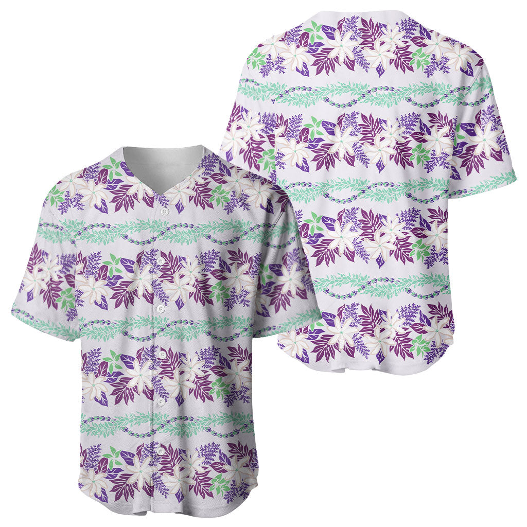 Monstera Tiare Plumeria Lei Pattern Baseball Jersey Purple Version LT01 - Polynesian Pride