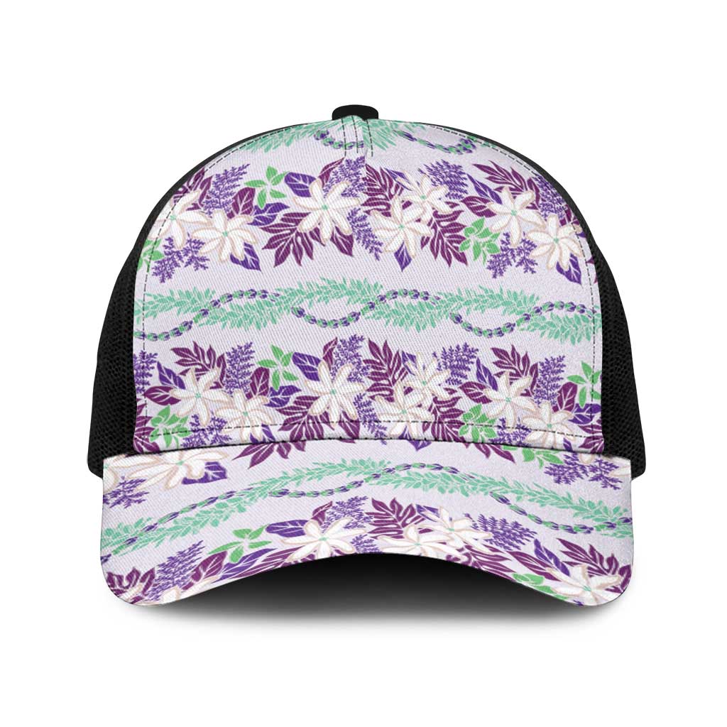 Monstera Tiare Plumeria Lei Pattern Baseball Net Cap Purple Version LT01 One Size Black Purple - Polynesian Pride