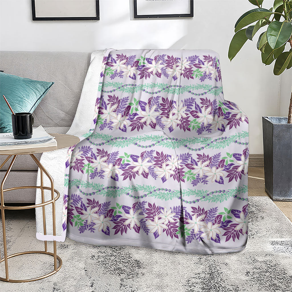 Monstera Tiare Plumeria Lei Pattern Blanket Purple Version LT01 - Polynesian Pride