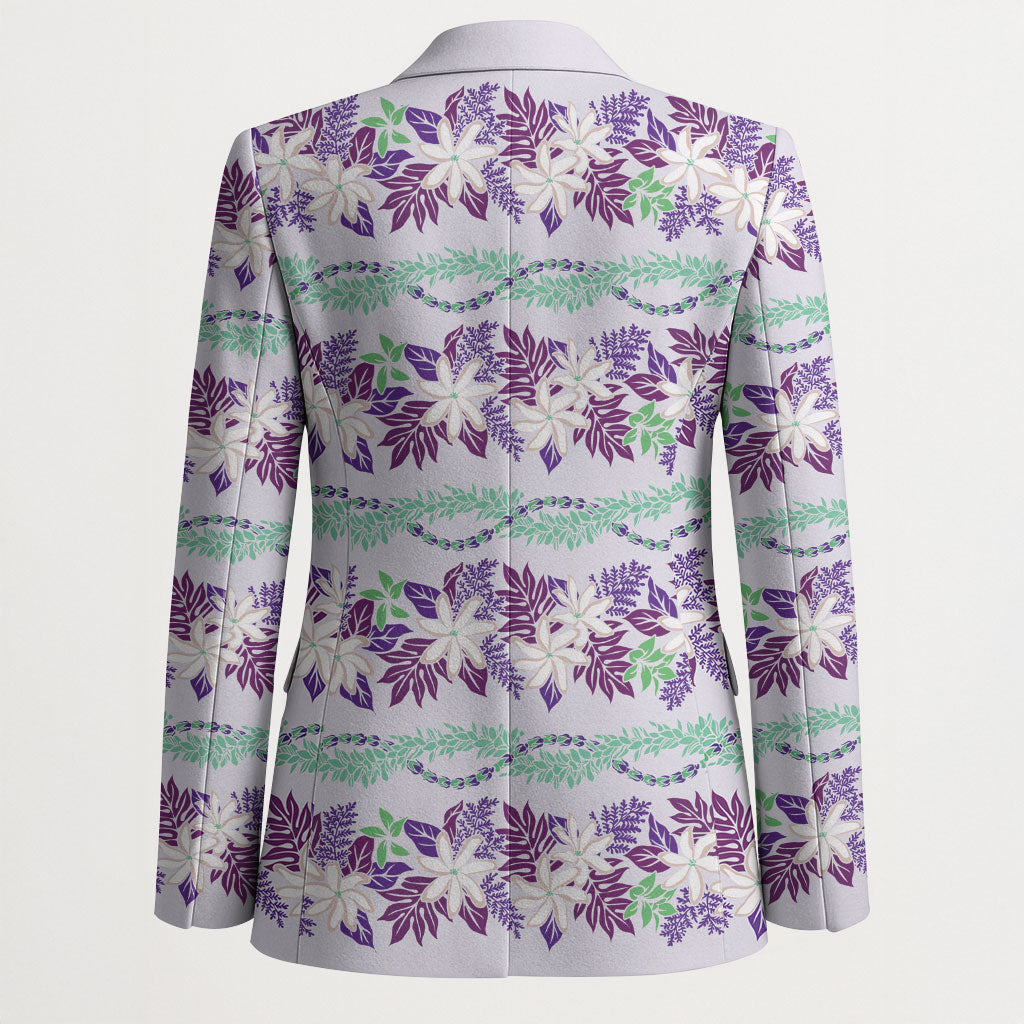 Monstera Tiare Plumeria Lei Pattern Blazer Purple Version LT01 - Polynesian Pride