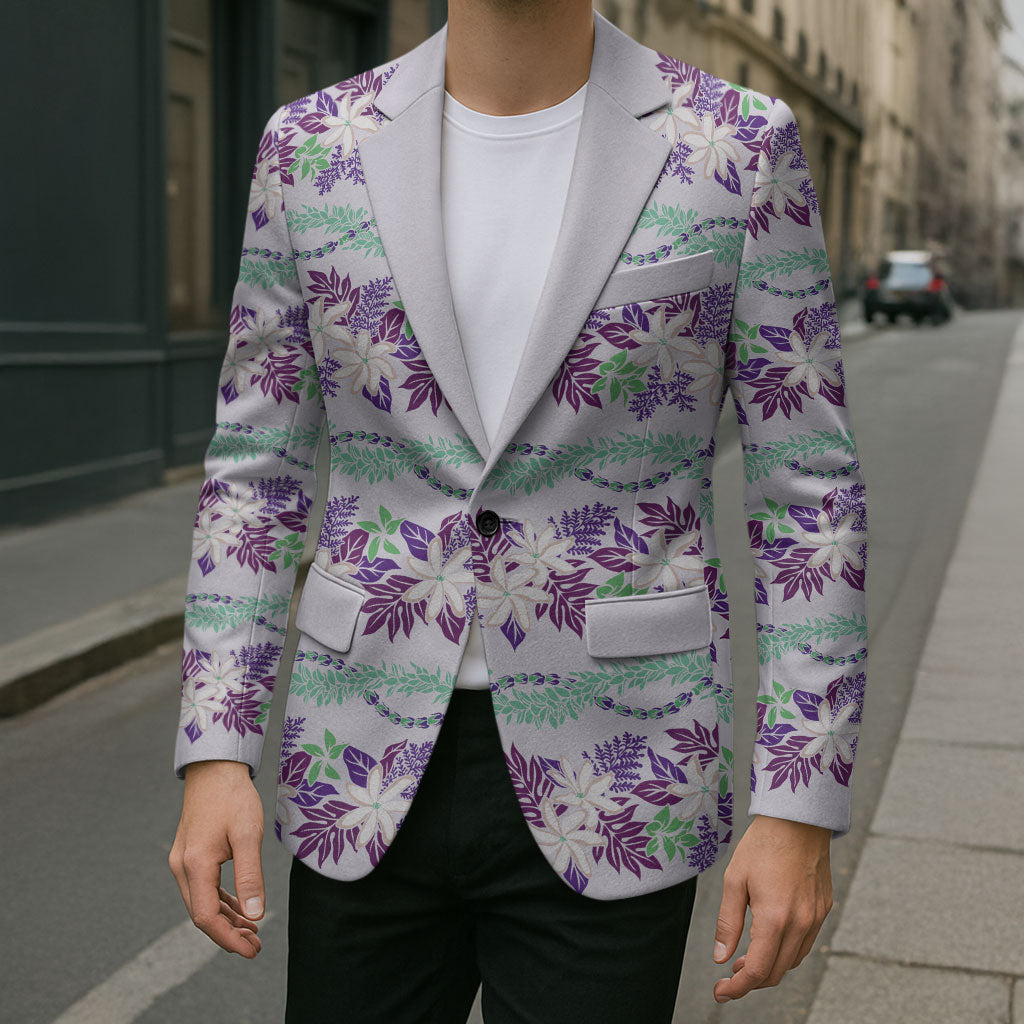 Monstera Tiare Plumeria Lei Pattern Blazer Purple Version LT01 - Polynesian Pride