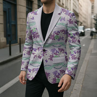 Monstera Tiare Plumeria Lei Pattern Blazer Purple Version LT01 - Polynesian Pride