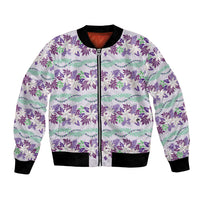 Monstera Tiare Plumeria Lei Pattern Bomber Jacket Purple Version LT01 Unisex Purple - Polynesian Pride