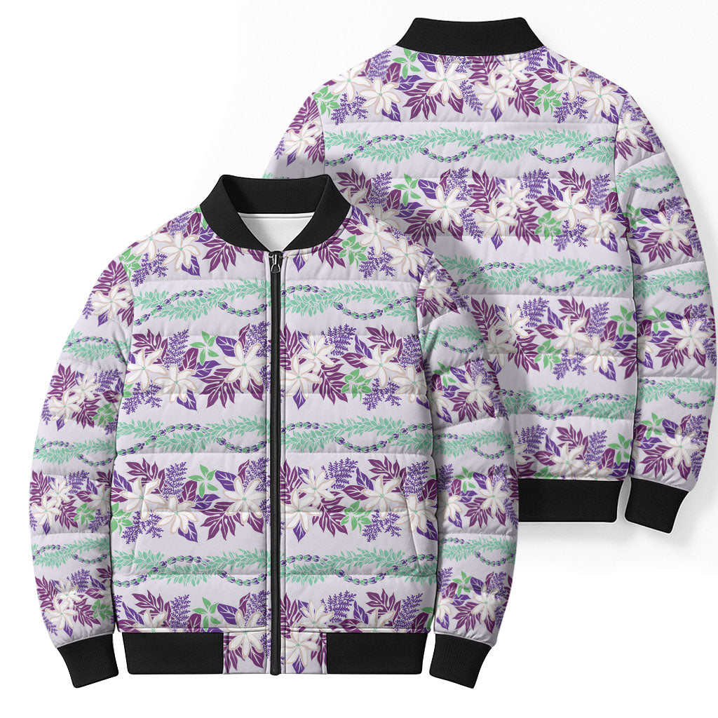 Monstera Tiare Plumeria Lei Pattern Bomber Puffer Jacket Purple Version LT01 - Polynesian Pride
