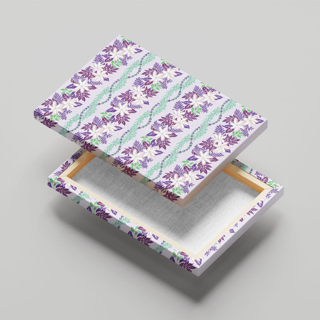 Monstera Tiare Plumeria Lei Pattern Canvas Wall Art Purple Version LT01 - Polynesian Pride