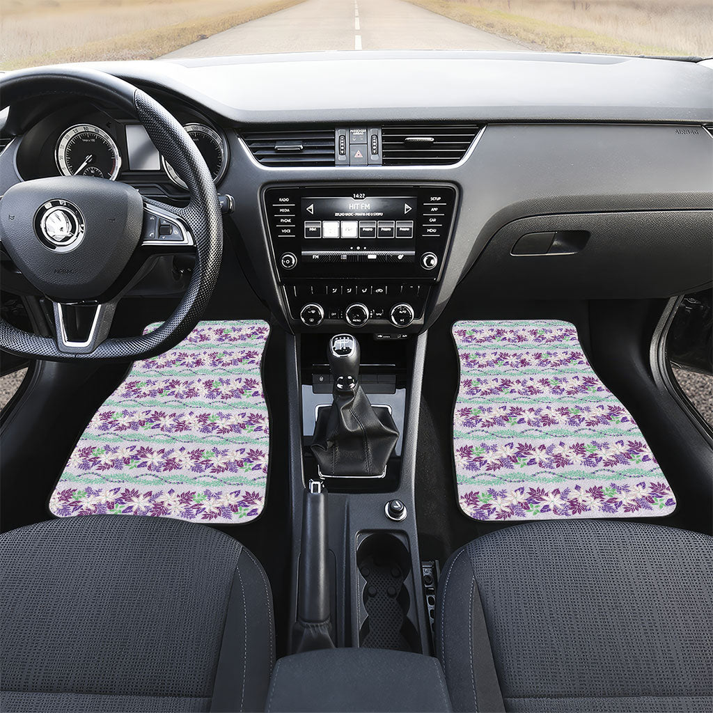 Monstera Tiare Plumeria Lei Pattern Car Mats Purple Version LT01 Set 2pcs - Front Purple - Polynesian Pride