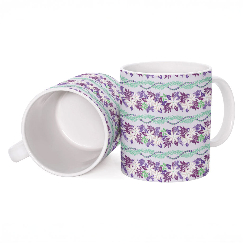 Monstera Tiare Plumeria Lei Pattern Ceramic Mug Purple Version LT01 - Polynesian Pride