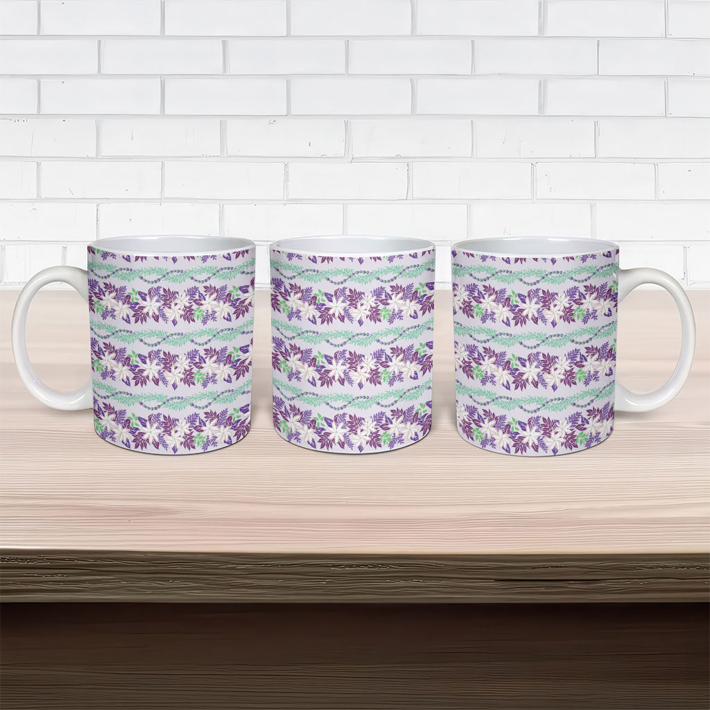 Monstera Tiare Plumeria Lei Pattern Ceramic Mug Purple Version LT01 - Polynesian Pride