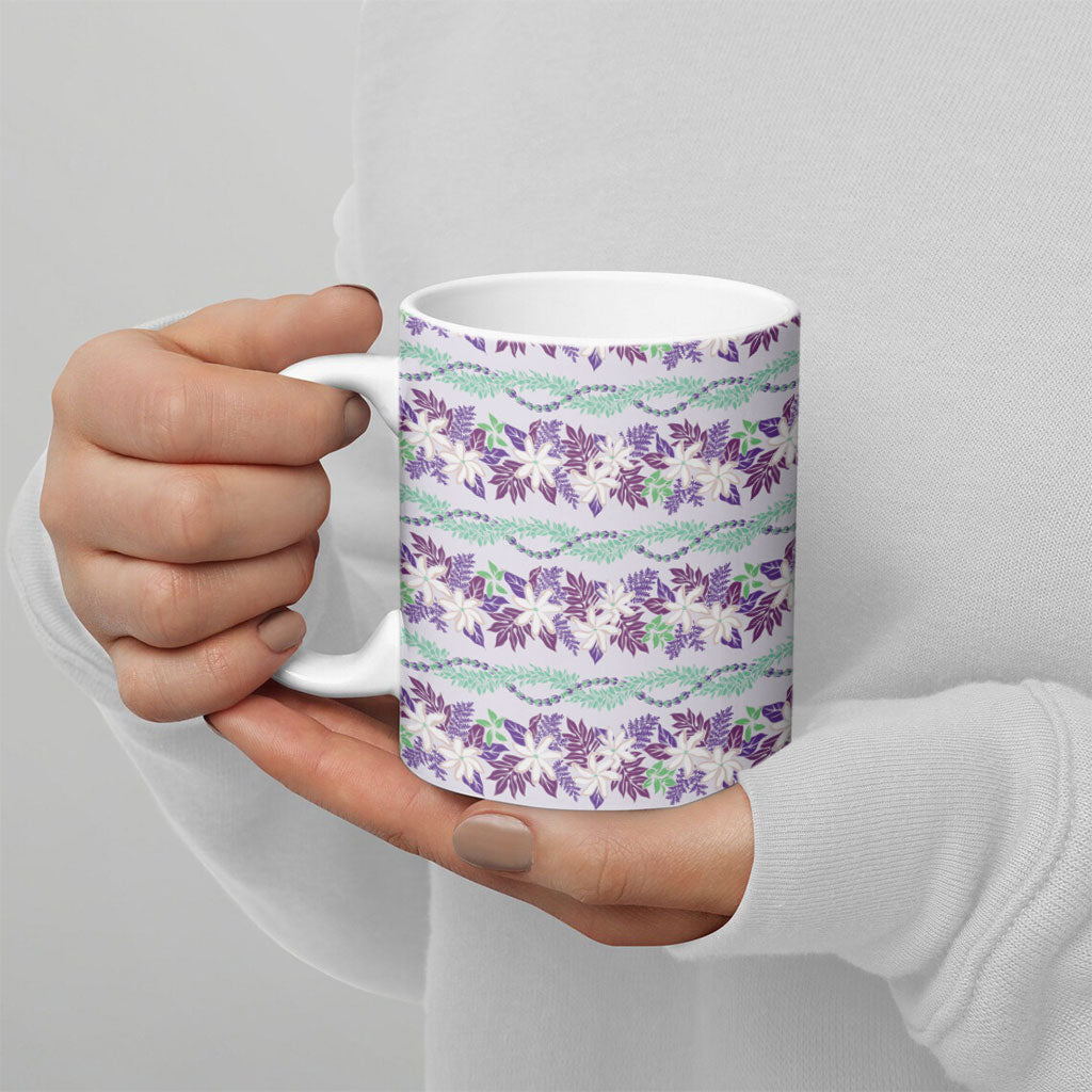 Monstera Tiare Plumeria Lei Pattern Ceramic Mug Purple Version LT01 - Polynesian Pride