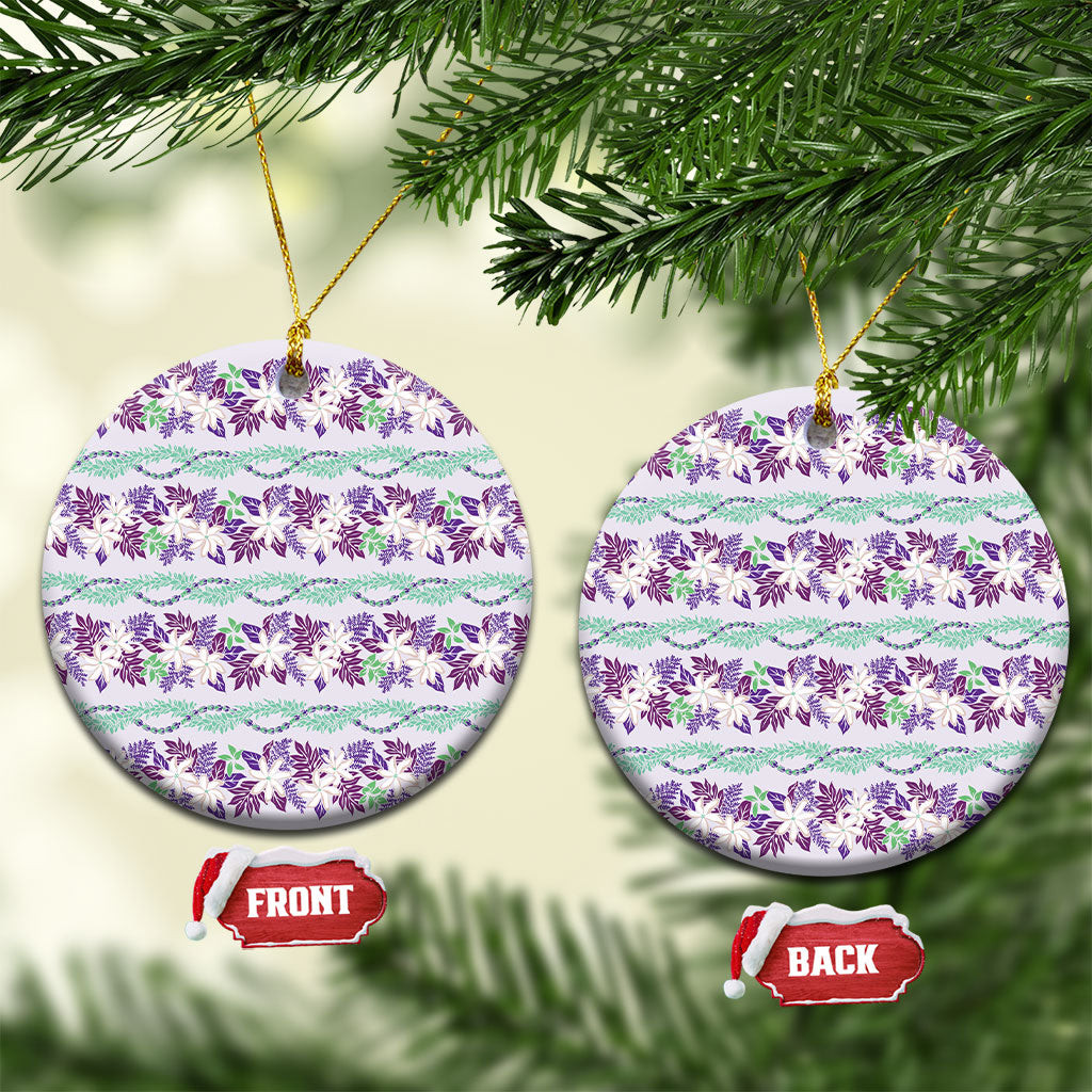 Monstera Tiare Plumeria Lei Pattern Ceramic Ornament Purple Version