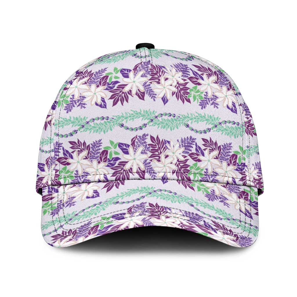 Monstera Tiare Plumeria Lei Pattern Classic Cap Purple Version
