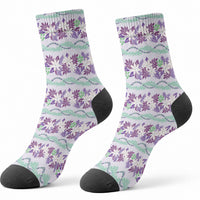Monstera Tiare Plumeria Lei Pattern Crew Socks Purple Version