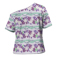 Monstera Tiare Plumeria Lei Pattern Cross Shoulder Shirt Purple Version LT01 - Polynesian Pride