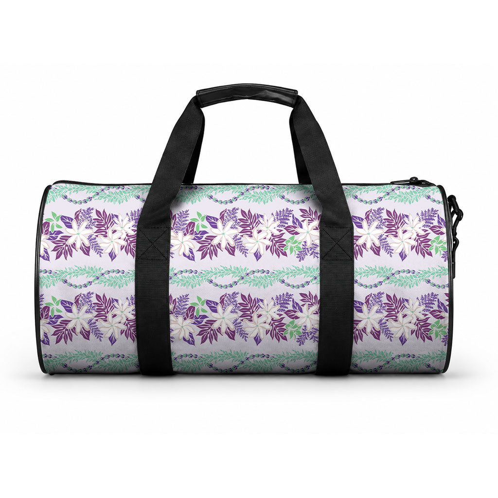Monstera Tiare Plumeria Lei Pattern Duffle Bag Purple Version