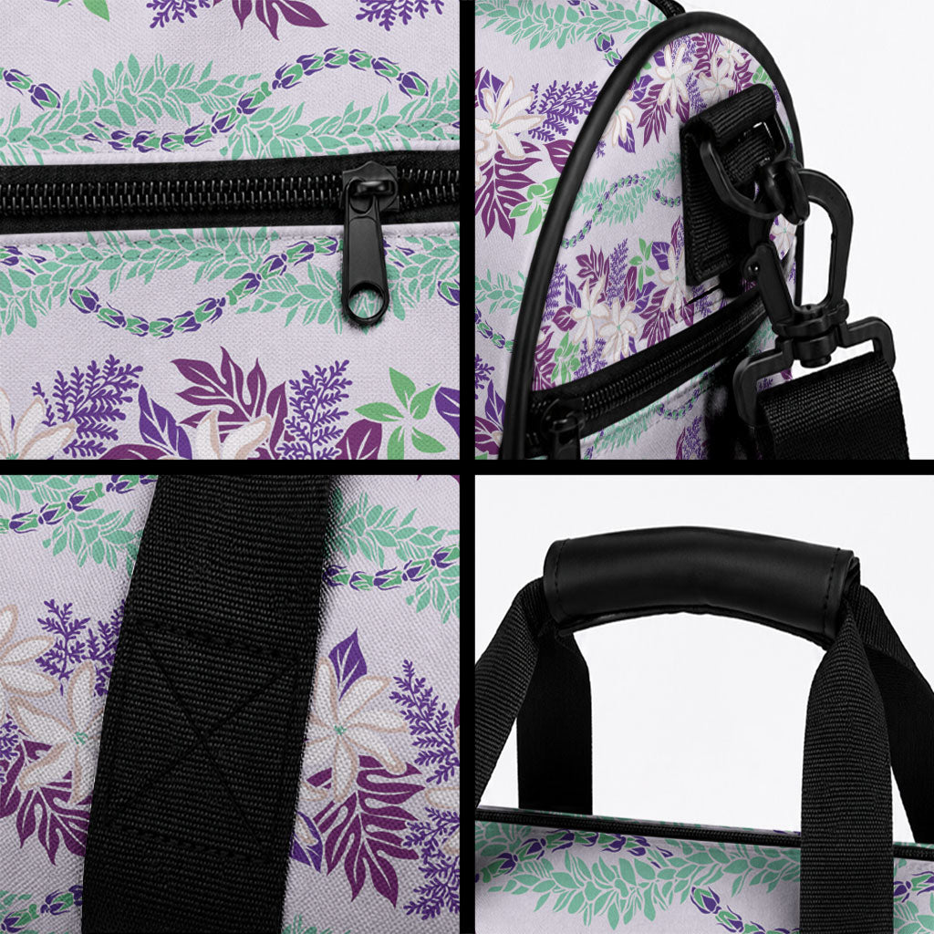 Monstera Tiare Plumeria Lei Pattern Duffle Bag Purple Version
