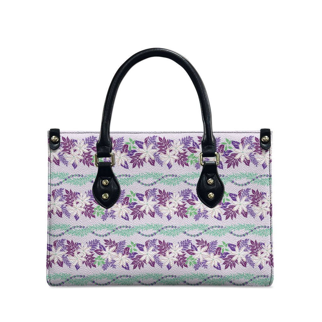 Monstera Tiare Plumeria Lei Pattern Leather Bag Purple Version LT01 - Polynesian Pride
