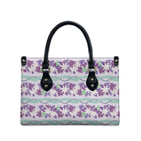 Monstera Tiare Plumeria Lei Pattern Leather Bag Purple Version LT01 - Polynesian Pride
