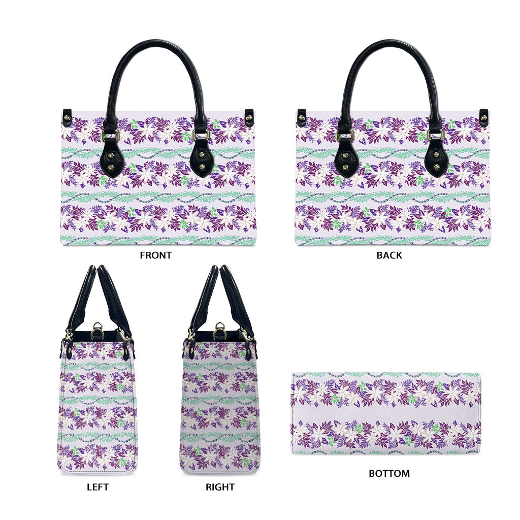 Monstera Tiare Plumeria Lei Pattern Leather Bag Purple Version LT01 - Polynesian Pride