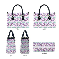 Monstera Tiare Plumeria Lei Pattern Leather Bag Purple Version LT01 - Polynesian Pride