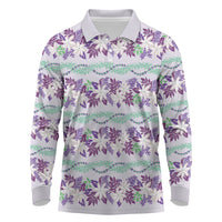 Monstera Tiare Plumeria Lei Pattern Long Sleeve Polo Shirt Purple Version LT01 Purple - Polynesian Pride
