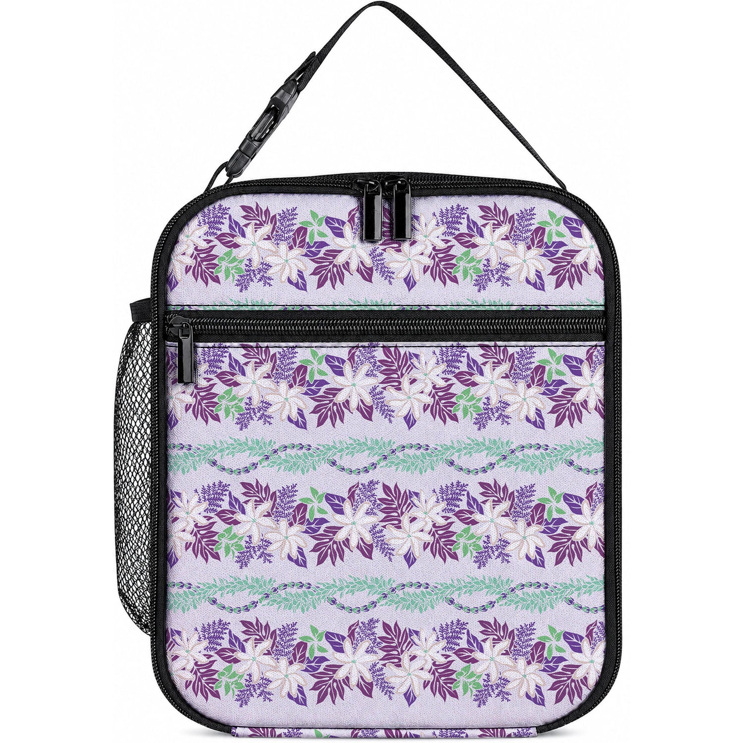 Monstera Tiare Plumeria Lei Pattern Lunch Bag Purple Version LT01 10.2 × 8.3 × 4.3 inch Purple - Polynesian Pride