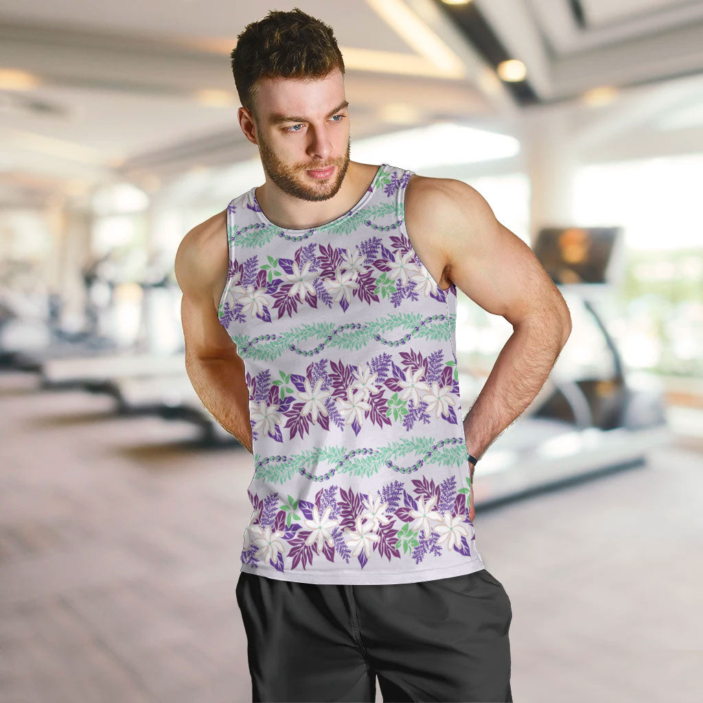 Monstera Tiare Plumeria Lei Pattern Men Tank Top Purple Version LT01 Purple - Polynesian Pride