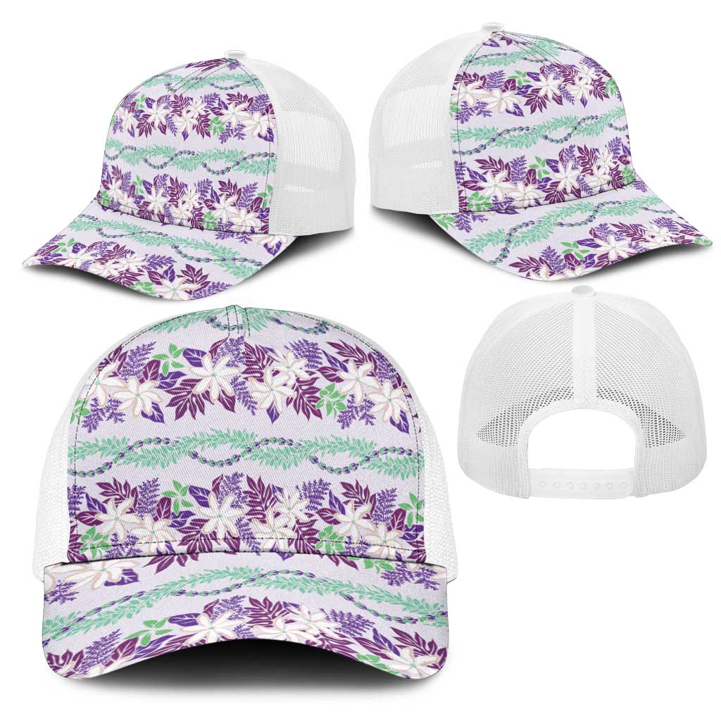Monstera Tiare Plumeria Lei Pattern Mesh Trucker Cap Purple Version LT01 - Polynesian Pride