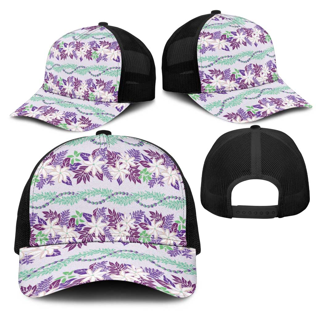 Monstera Tiare Plumeria Lei Pattern Mesh Trucker Cap Purple Version LT01 - Polynesian Pride