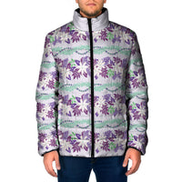 Monstera Tiare Plumeria Lei Pattern Padded Jacket Purple Version LT01 Men Purple - Polynesian Pride