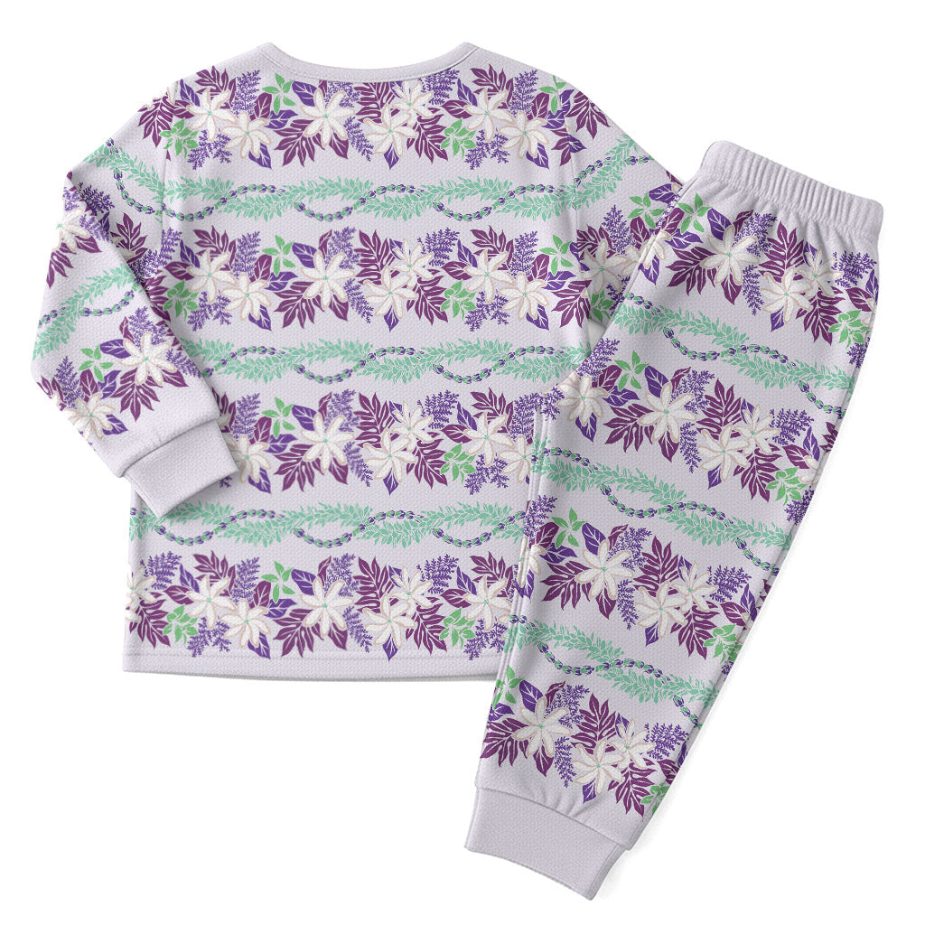 Monstera Tiare Plumeria Lei Pattern Christmas Pajama Set Purple Version LT01 - Polynesian Pride