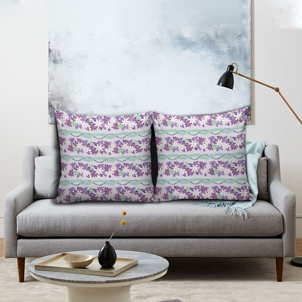 Monstera Tiare Plumeria Lei Pattern Pillow Cover Purple Version LT01 - Polynesian Pride