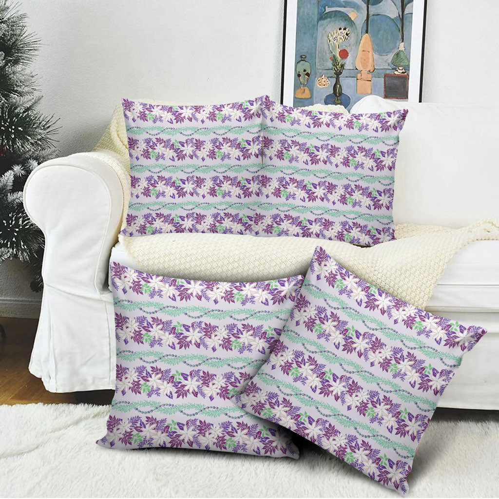 Monstera Tiare Plumeria Lei Pattern Pillow Cover Purple Version LT01 - Polynesian Pride