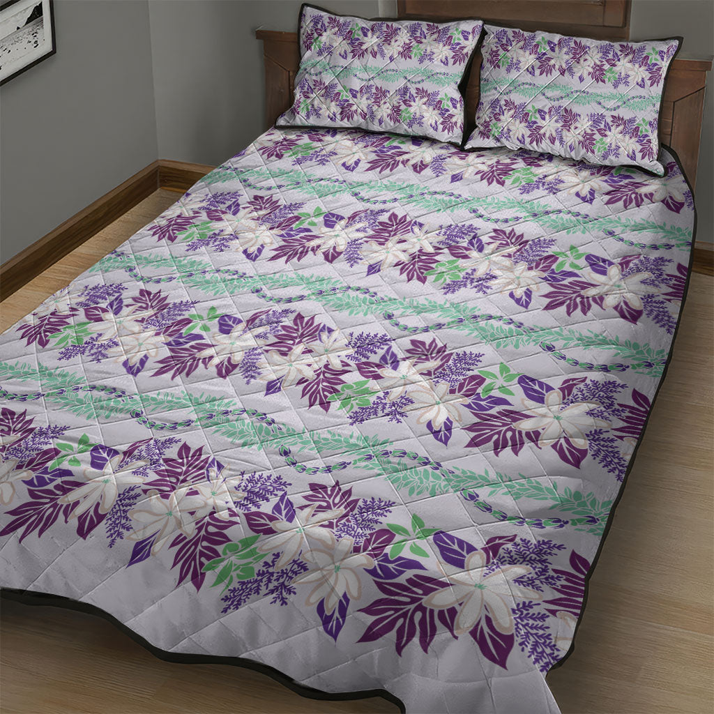 Monstera Tiare Plumeria Lei Pattern Quilt Bed Set Purple Version LT01 - Polynesian Pride