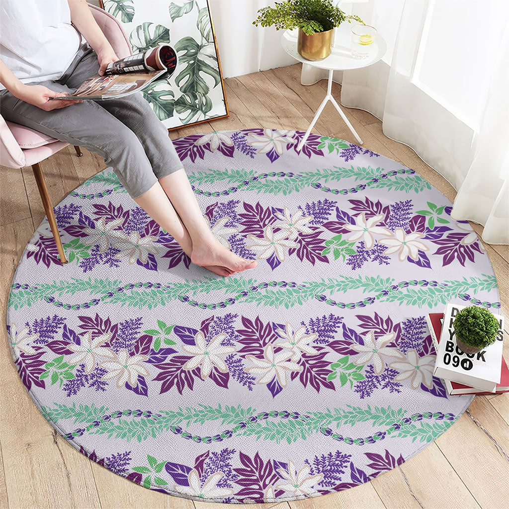 Monstera Tiare Plumeria Lei Pattern Round Carpet Purple Version