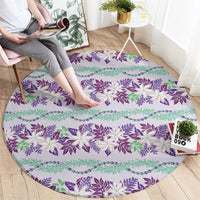 Monstera Tiare Plumeria Lei Pattern Round Carpet Purple Version