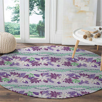Monstera Tiare Plumeria Lei Pattern Round Carpet Purple Version