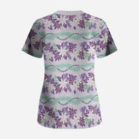 Monstera Tiare Plumeria Lei Pattern Scrub Top Purple Version LT01 - Polynesian Pride