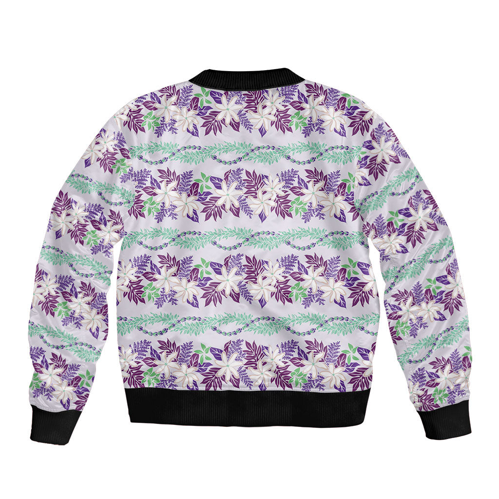 Monstera Tiare Plumeria Lei Pattern Sleeve Zip Bomber Jacket Purple Version LT01 - Polynesian Pride