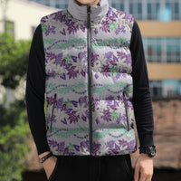 Monstera Tiare Plumeria Lei Pattern Sleeveless Puffer Jacket Purple Version LT01 - Polynesian Pride