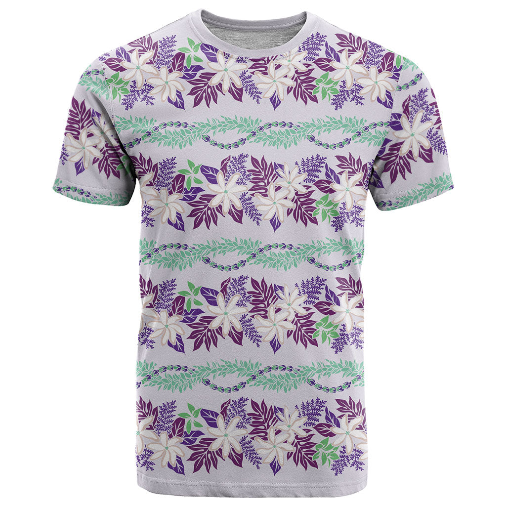 Monstera Tiare Plumeria Lei Pattern T Shirt Purple Version