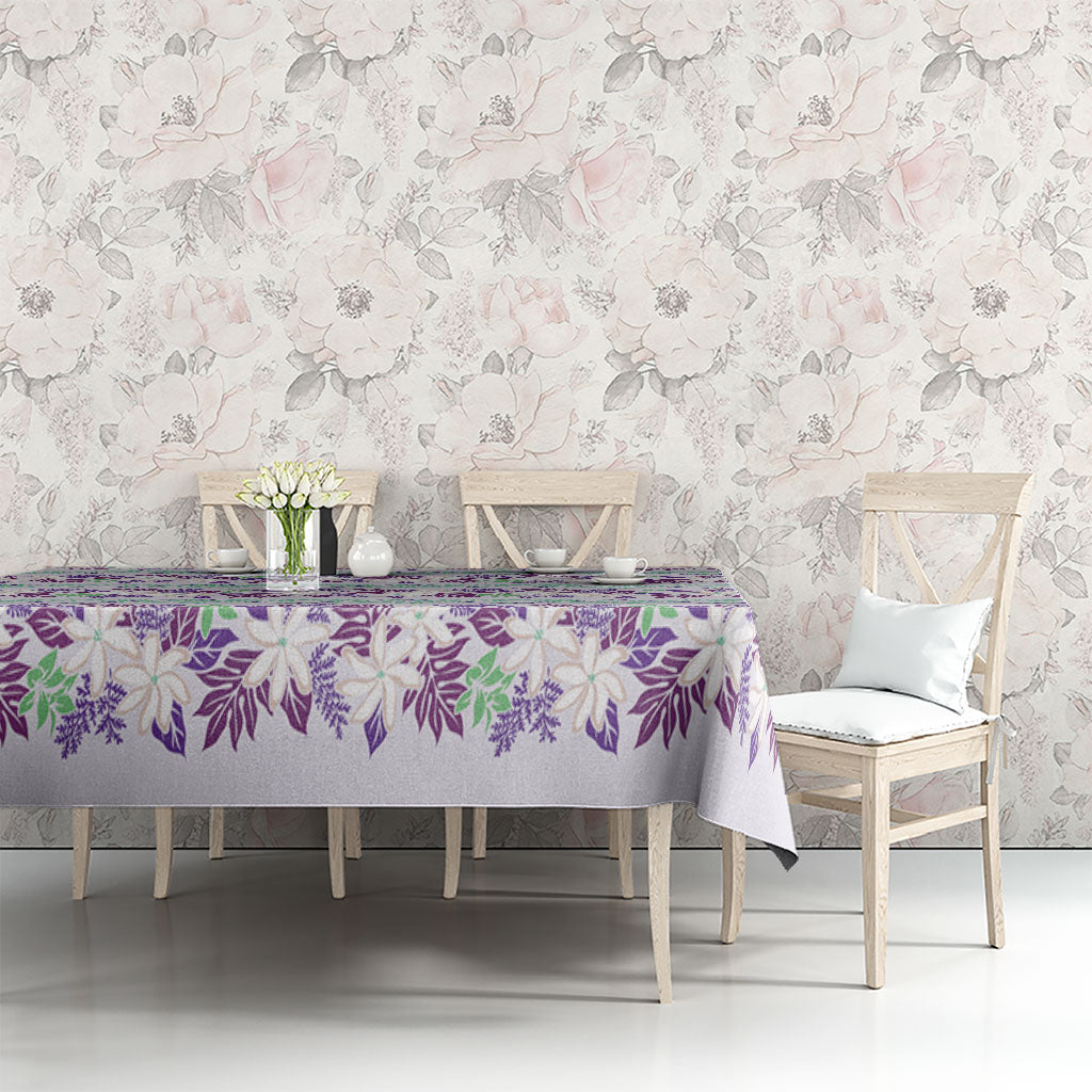 Monstera Tiare Plumeria Lei Pattern Tablecloth Purple Version LT01 - Polynesian Pride