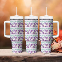 Monstera Tiare Plumeria Lei Pattern Tumbler With Handle Purple Version LT01 - Polynesian Pride