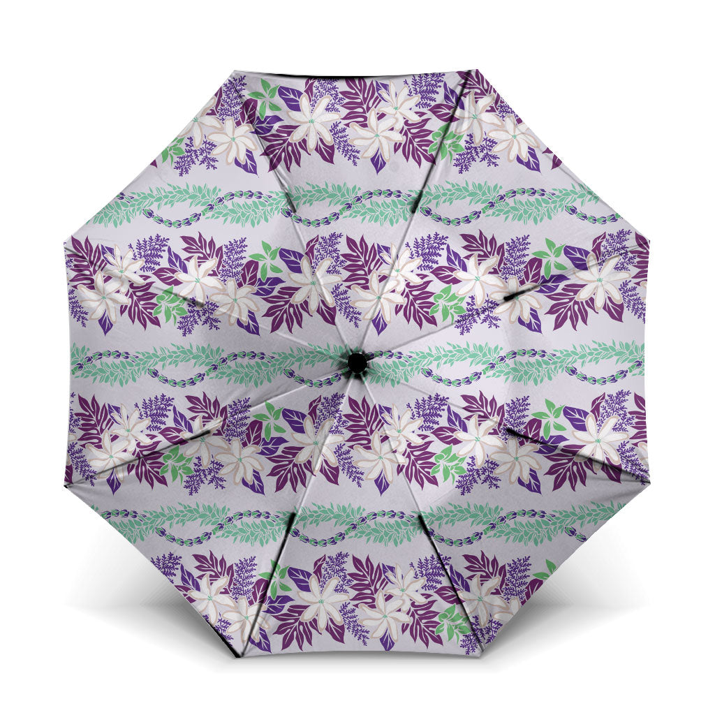 Monstera Tiare Plumeria Lei Pattern Umbrella Purple Version