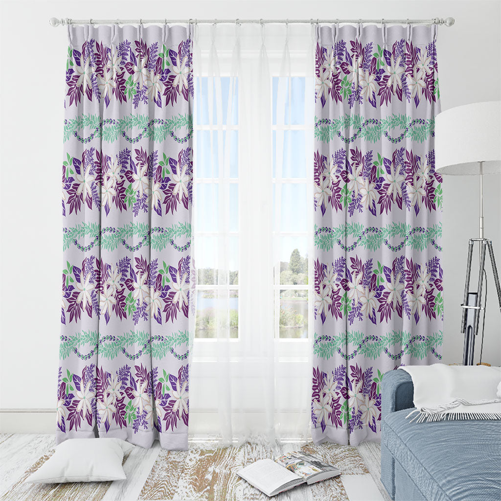 Monstera Tiare Plumeria Lei Pattern Window Curtain Purple Version LT01 - Polynesian Pride