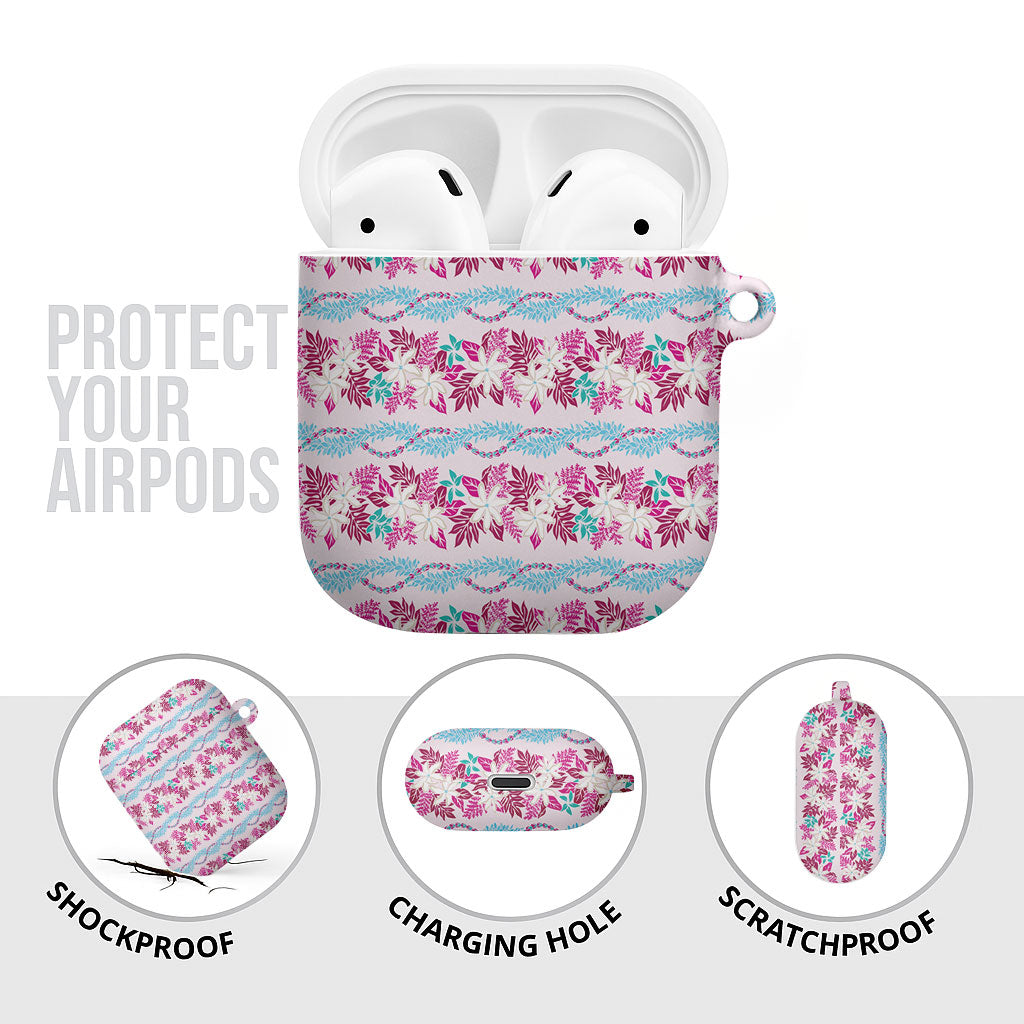 Monstera Tiare Plumeria Lei Pattern AirPods Case Pink Version LT01 - Polynesian Pride