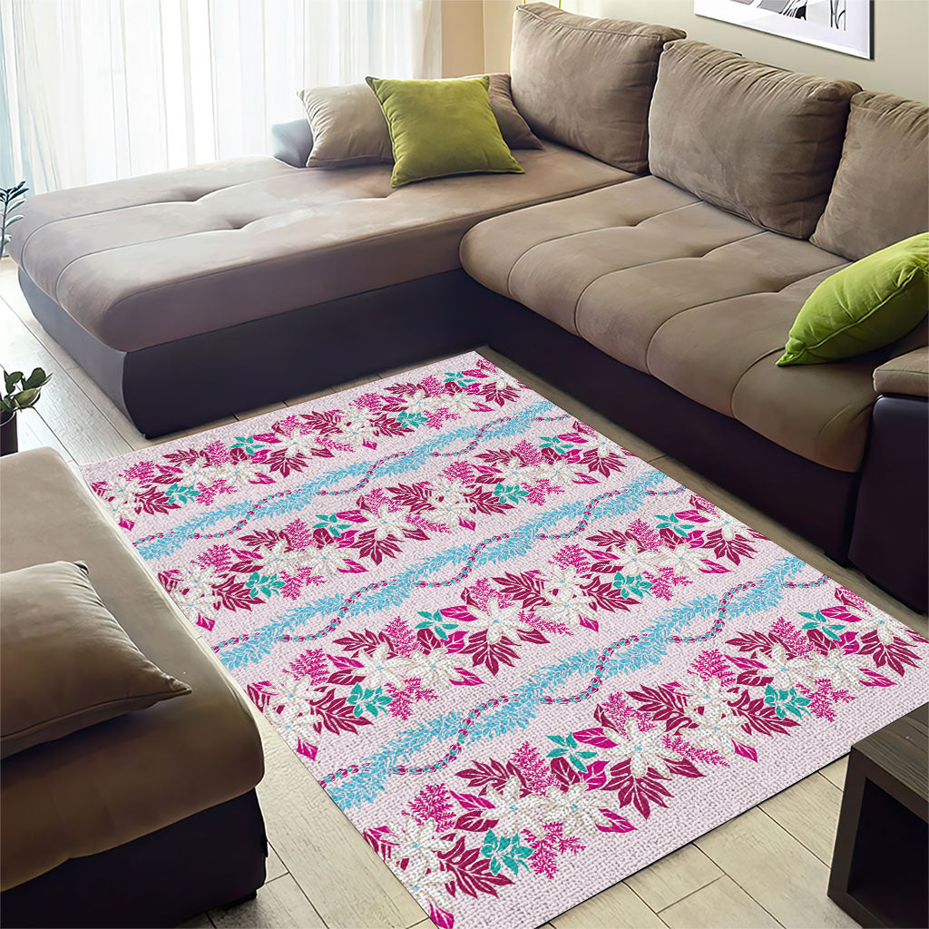 Monstera Tiare Plumeria Lei Pattern Area Rug Pink Version LT01 - Polynesian Pride