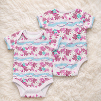 Monstera Tiare Plumeria Lei Pattern Baby Onesie Pink Version LT01 - Polynesian Pride